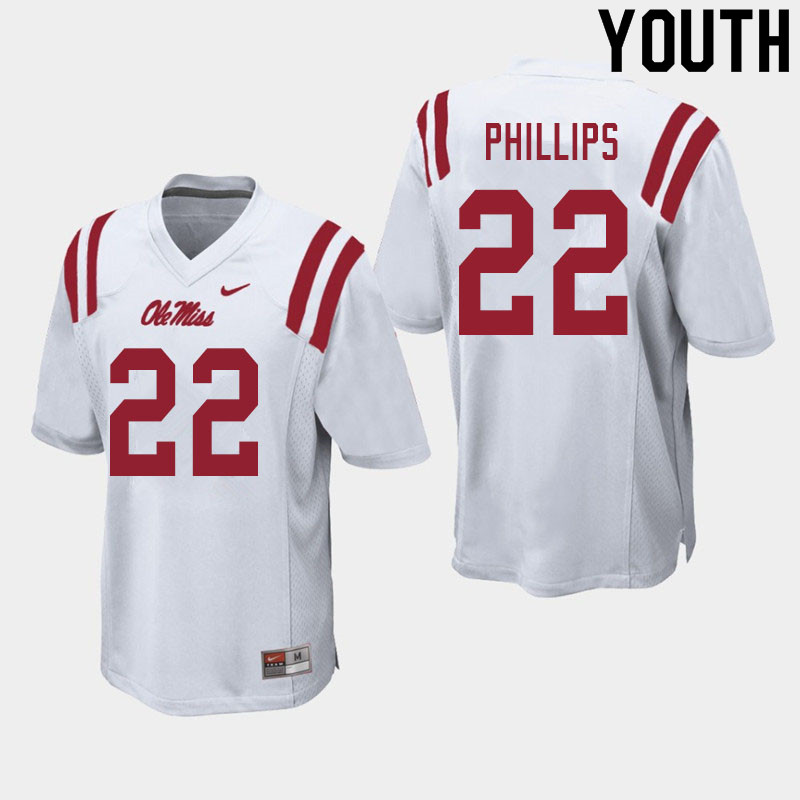 Youth #22 Scottie Phillips Ole Miss Rebels College Football Jerseys Sale-White